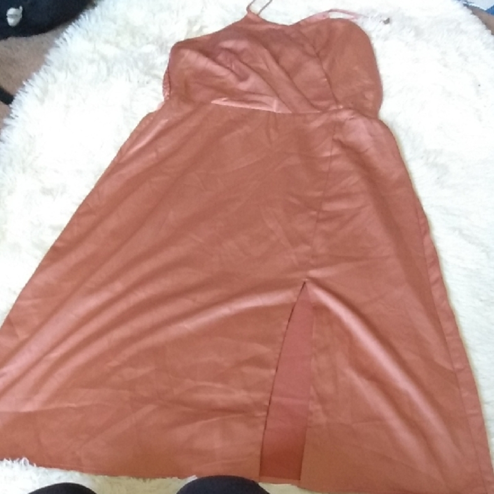 Monteau Strapless Dress in Rust Orange